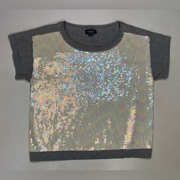 Gryphon Sequin Top Women Small Gray Short Sleeve - Picture 1 of 5